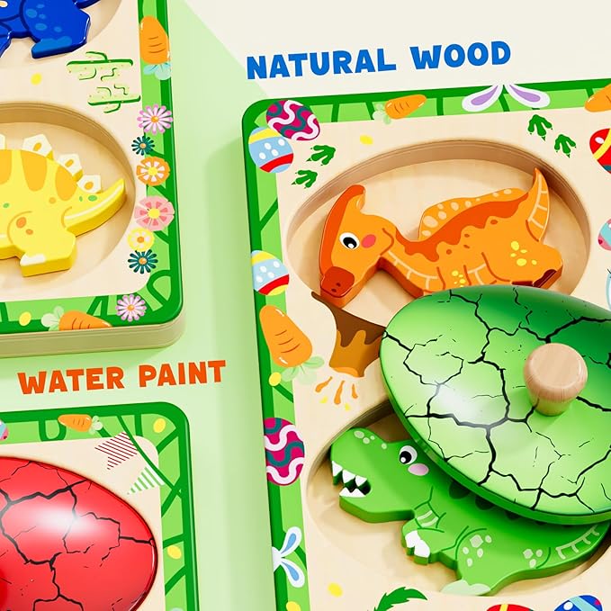Wooden Puzzles for Toddlers 18+ Months, Dinosaur Egg Shape Puzzle for Boy Girl, Montessori Shapes Sorter Board Puzzle for 1 2 Year,Preschool Learning Toys for Baby Kids