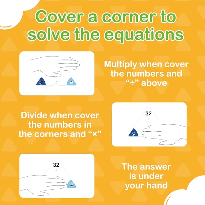 Multiplication and Division Flash Cards 0-12, Triangle Math Games Flash Cards with Times Table Chart, Math Manipulatives Flashcards for Kids Classroom Homeschool 3rd 4th 5th 6th Grade