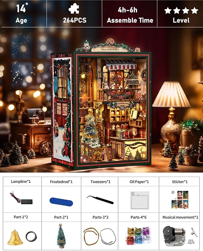 Book Nook Kit - DIY Miniature House Dollhouse 3D Puzzles for Adults and Teens - Gifts for Family and Friends Bookshelf Decor Tiny House Model Build with LED Light (AH01-001)