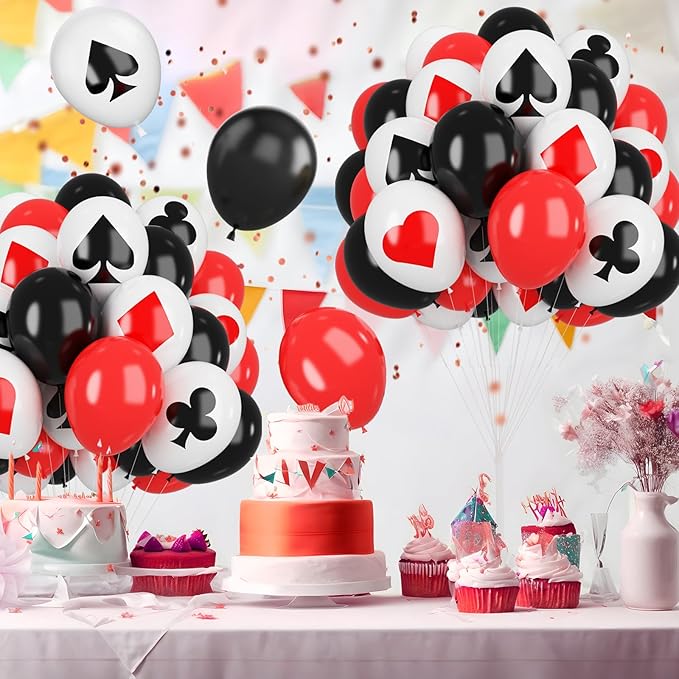 Poker Balloons, Casino Theme Party Balloons Black White Red Poker Card Latex Balloon Red Black Happy Birthday Carnival Balloon for Poker Casino Night Party Supplies Indoor Outdoor Decor