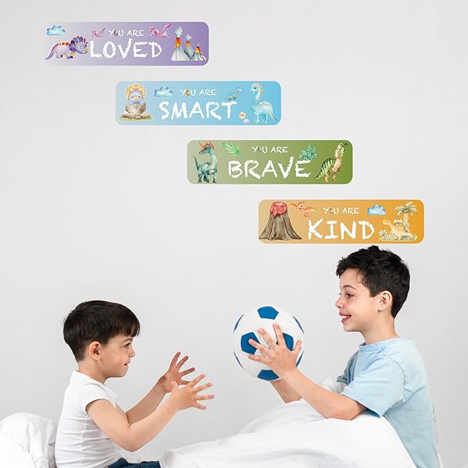 4 PCS Glow in The Dark Dinosaur Wall Decals, Luminous Self-Adhesive Dinosaur Toddler Room Stickers for Boys Motivational Wall Art Inspirational Sticker for Girls Kids Baby Nursery