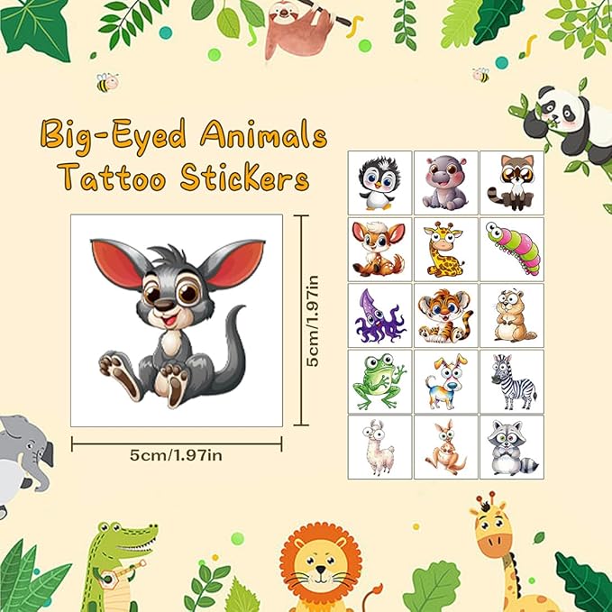Animals Temporary Tattoos for Kids, 160Pcs Larger Tattoos Mixed Cute Animals Stickers, Party Favors Goodie Bag Stuffers Gifts Christmas Birthday