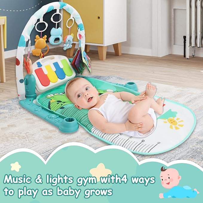 BOMPOW Baby Play Gym Mat, Play Activity Mat with Music and Lights, Piano Gym, Early Development Baby Gift for Babies Newborn Tummy Time Play Mat