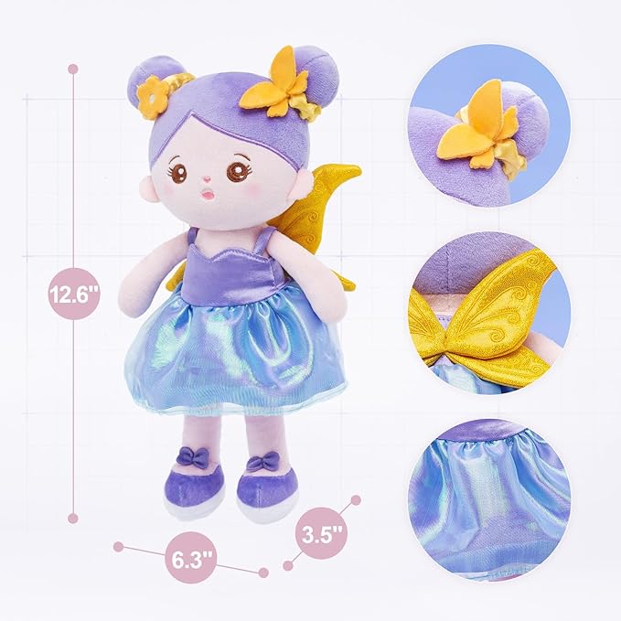 OUOZZZ 13" Soft Baby Doll Toys for 1 + Year Old Girl Gifts, Fairy Dolls Birthday Gifts for 1 Year Old Girl Christmas Plush Toys Gift for Toddler Kids Magic Wings Fairies