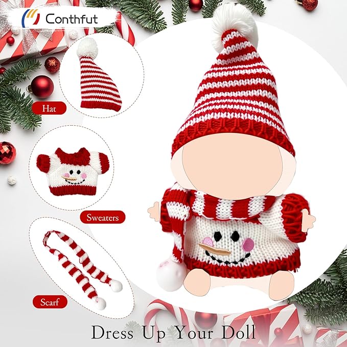 17cm Doll Clothes,15cm Dolls Christmas Outfit Set,Accessories for Dolls,Christmas Clothes Set for Dress Up (No Doll) (Red+White)