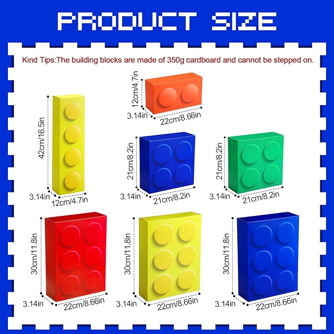 Zhanmai 14 Pcs Paper Building Blocks Boxes in 4 Size Mystery Party Stacking Props Brick Treat Gift Case for Birthday Game Favors Decorations Boys Girls