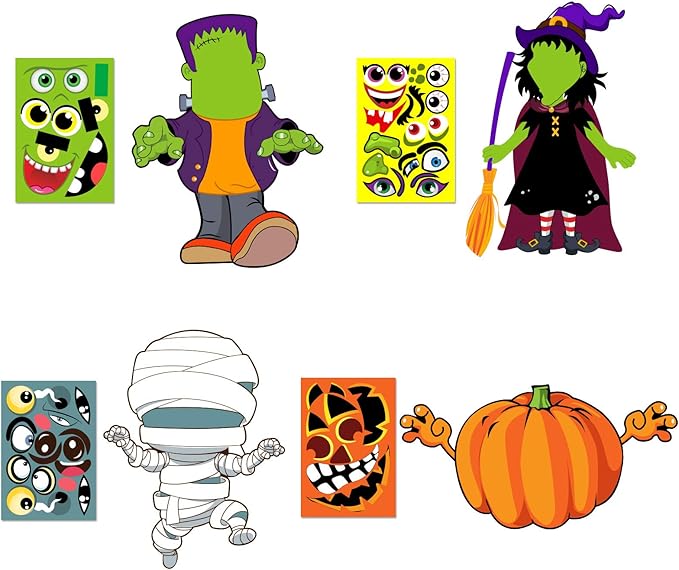 Make Your Own Jack-O-Lantern,Mummy,Witch,Monster Hunt Craft Stickers Kids Halloween Decorations 16pcs