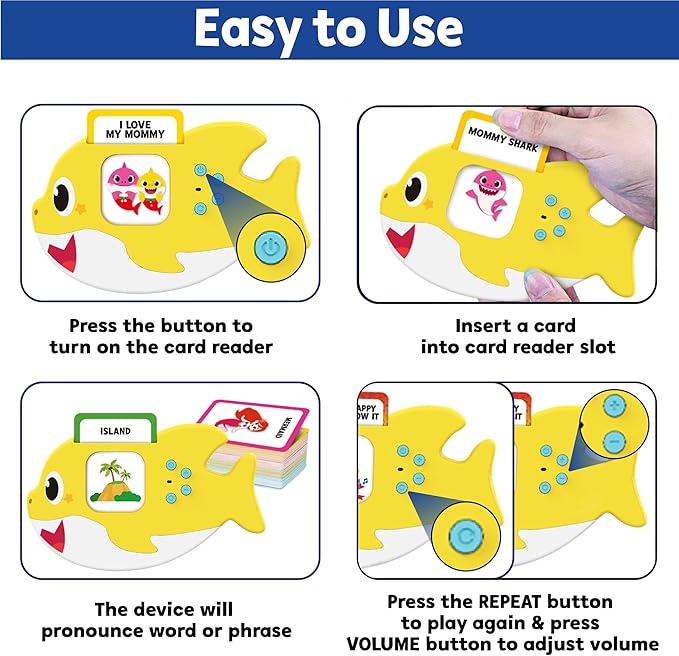 Baby Shark Flash Cards for Toddlers 2-4 Years | Sensory Toys for Autism and Autistic Non-Verbal Kids Ages 2 3 4 5 6 | Speech Therapy Learning Toys with Music, Phrases, ABC, Numbers, Sight Words