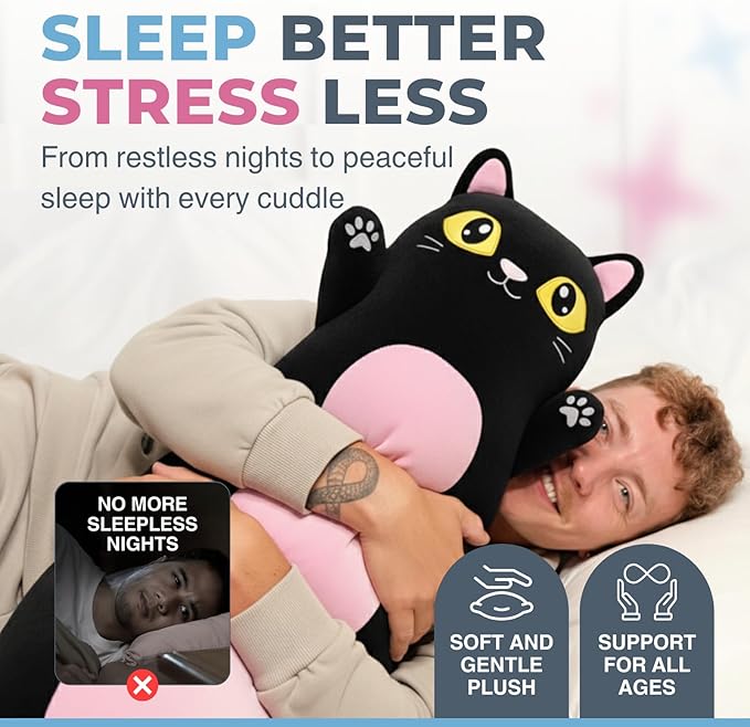 Black Cat Plush Body Pillow for Kids | Long Stuffed Animal Cuddle Pillow | Soft Hugging Toy | Plushie Gift for Girls & Boys | Long Plush Body Pillow for Sleep & Comfort | Large, 47 Inches