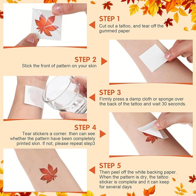 Landhoow 240 Pcs Fall Glitter Temporary Tattoos Fall Leaves Glitter Tattoos Maple Elm Leaves Seasonal Face Temporary Sticker for Autumn Themed Party Body Face Supply