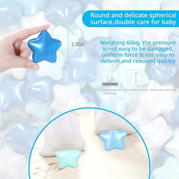 Ball Pit Balls Pack of 100 200 500 - Star and Round Set BPA Free Phthalate Free Non-Toxic Crush Proof Play Balls Soft Plastic Balls for Toddlers Baby Kids Birthday Pool Tent Party