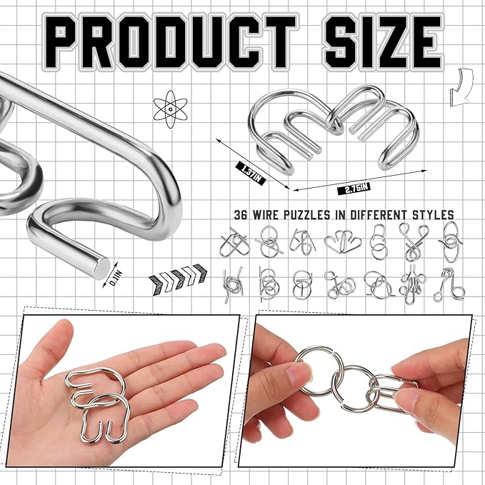 Yilloog Metal Brain Teaser Puzzles Set of 36 with Pouch, Steel IQ Games Physics Mind Metal Puzzles for Adults Basket Stocking Stuffers for Boys Girls Adults Challenge Gifts (Easy)