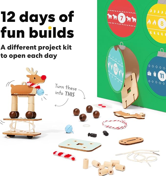 KiwiCo 12 Day Advent Ornaments | Build Your Own Christmas Tree Ornaments | Crackling Fireplace, Spinning Tree, Ringing Bells and More | 2025 Advent Ornaments for Ages 5+