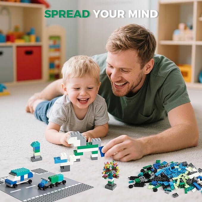 1800Pcs Building Bricks, Classic Bulk Small Blocks, Classic Building Bricks Set Basic Building Blocks(Blue Green White)