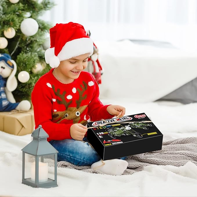 Creative Sets Building Toys Motor Tricycle Set-139 Pieces DIY Building Stem Projects Toys for Kids Boys Ages 8-12,Metal Building Toys Set Gifts for Model Military Motorcycle Fans