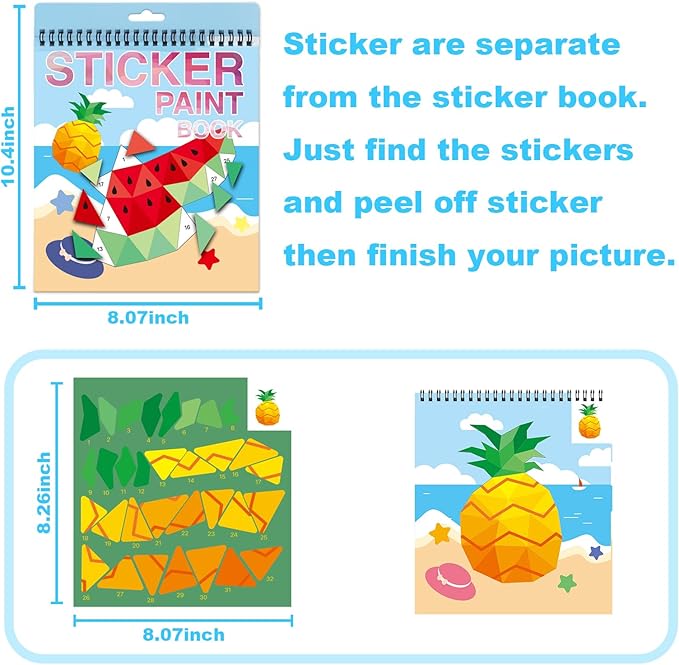 AEAHALY Summer Theme Reusable Sticker Book Sticker Paint Books Crafts for Kids Ages 4-8 Boys and Girls Birthday Gifts Party Favor, Travel Activity Book Stickers for Kids Learning