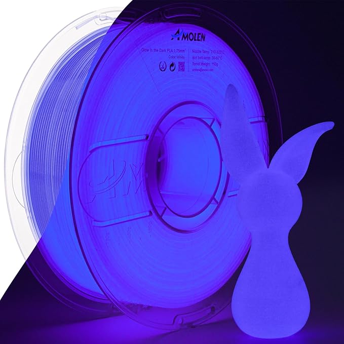 AMOLEN 3D PLA Printer Filament, 1.75mm Glow in The Dark Blue Purple PLA Filament for 3D Printing, Best with UV Lamps, 1kg Spool (2.2lbs), Dimensional Accuracy +/- 0.02 mm, Fit Most FDM 3D Printers