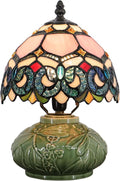 Small Tiffany Lamp Mushroom Table Lamp, Mini Stained Glass Desk Light Memory Sympathy Ceramic lamp 8X11 Inch (Pink Baroque Style)