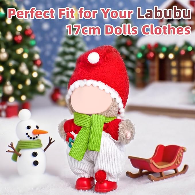 17cm Doll Clothes Set-Adorable Outfits for Dolls-Stylish Accessaries Christmas Clothing Dress-Up-Replaceable Collections, Includes—Christmas Hat+Top+Scarf +Jumpsuit+Shoes (Style H)