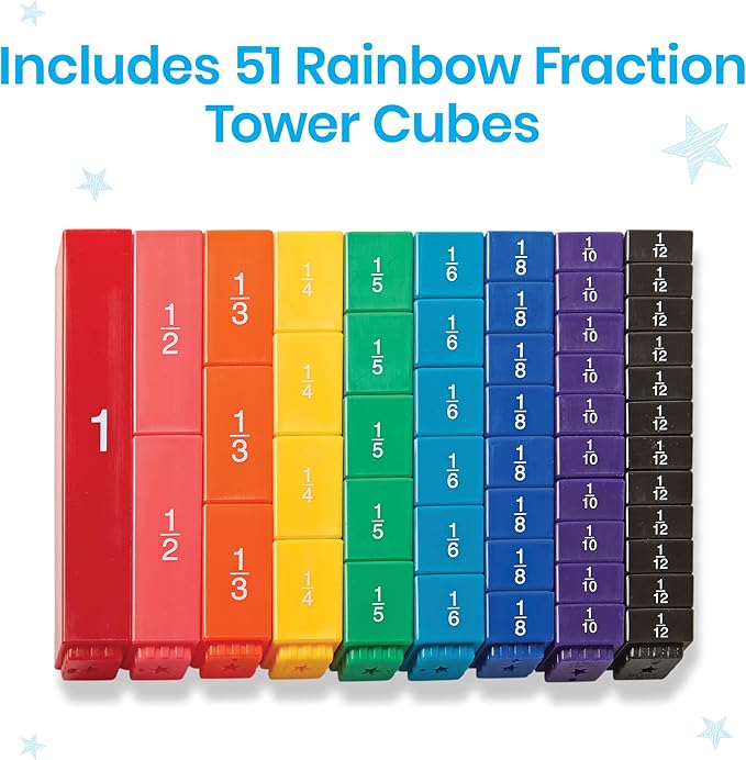 hand2mind Rainbow Fraction Tower Cubes, Fraction Equivalency, Montessori Math Blocks Materials for Kids, Math Manipulatives 4th Grade, Elementary Teacher Must Haves (Set of 51)