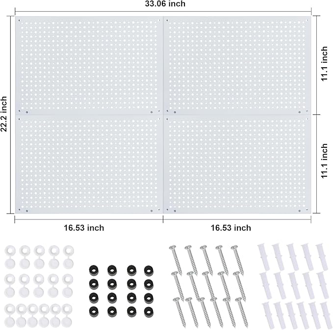 Peg Board, Heavy Duty Steel Organization Panels, Universal 1/8 and 1/4 Peg Board Accessories, Ideal for Garage Tool Storage, Pack of 4(White, 16X10.5)