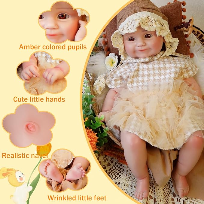 Reborn Baby Dolls Silicone Full Body 18.1in Weighted Real Life Open-Eyes Girl Dolls Lifelike Newborn Baby Soft Body Flexible Limbs Not Vinyl