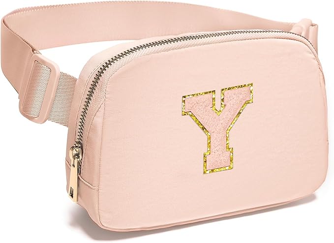 Gitus Gifts for 8 9 10 11 12 Year Old Girls Belt Bag Fanny Pack Crossbody Bags with Initial Letter Patch Cute Stuff Birthday Gifts for Teen Girls Women Personalized Trend Stuff (Coral Pink-Y)