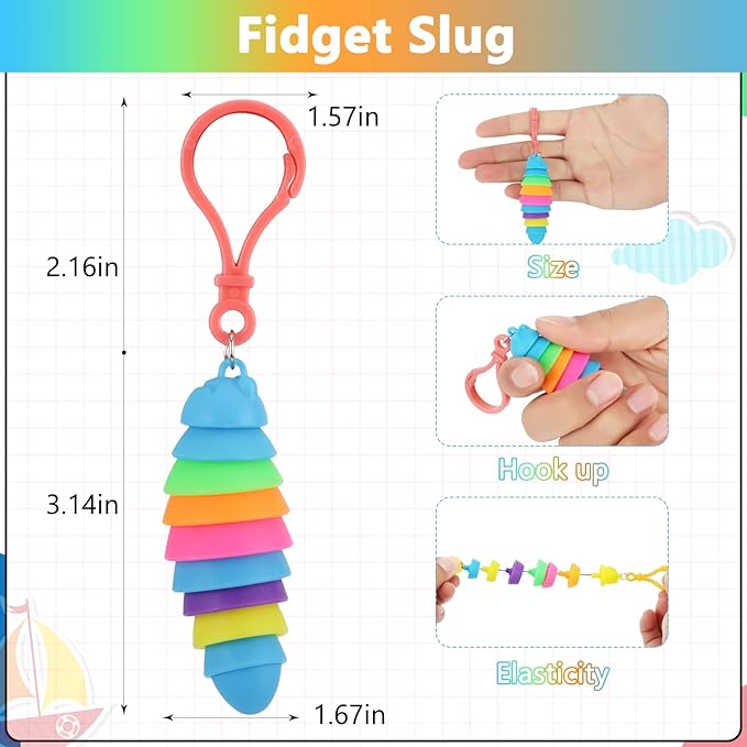 12 PCS Sensory Slug Toys, Articulated Stretch Caterpillar Toy, Anxiety Relief Fidget Slug Toy, Novelty Party Favors for Kids.