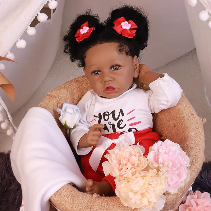 HOOMAI Lifelike Reborn Baby Dolls with Soft Body African American Realistic Girl Doll 22.8 Inch Best Birthday Gift Set