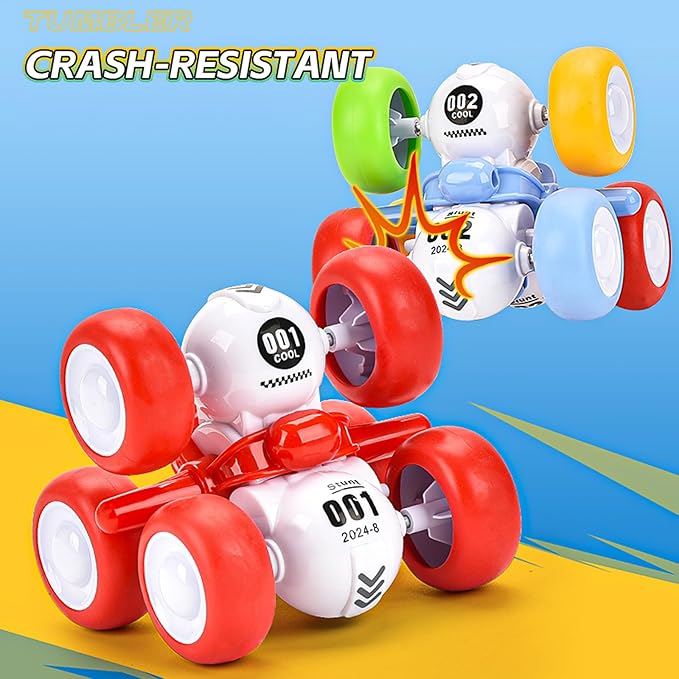 6 Rounds Inertia 360° Rotating Stunt Car Toys 3-6 Year Old Kids Pull Back Truck for Toddler Boys for Ages 3 4 5 6,Push and Go Vehicle for Kids 3-5 Year Old Christmas Birthday Present(Red)