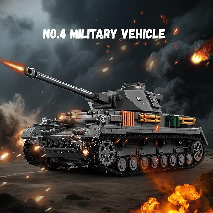 1:28 Panzer-Ⅳ Medium Tank F2 Building Blocks Set for Adults, Compatible with Lego Military Tank, WW2 Vehicle Toys Historical Collection Model for Army Fans, Gifts for Teens Kids Boys 8-14 (1419 PCS)