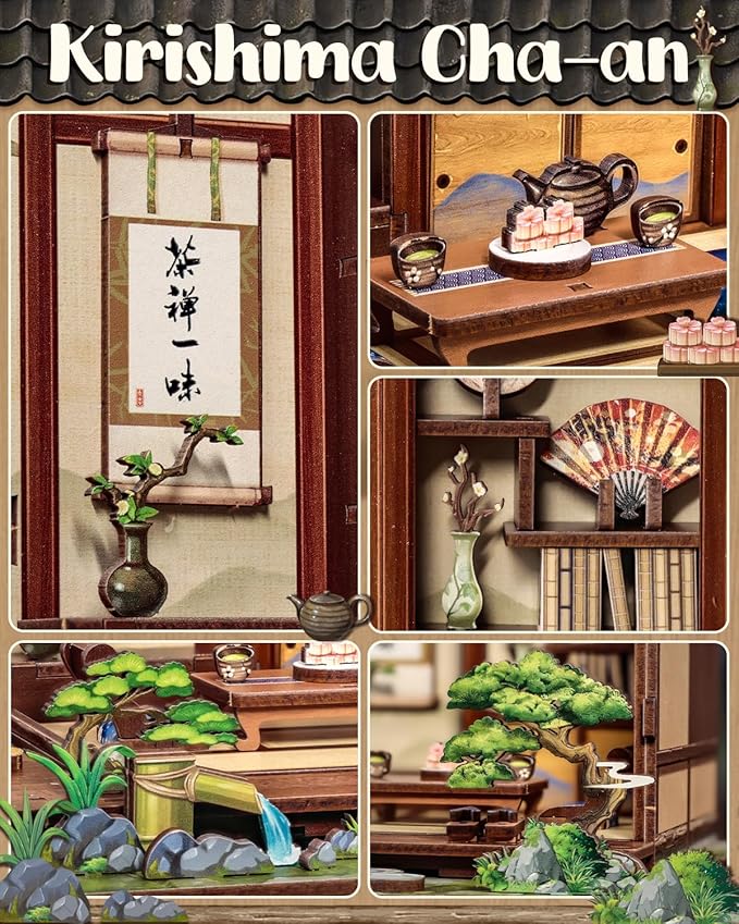 Book Nook Kit, DIY Miniature House Kits for Adult and Teens, Dollhouse Tiny Booknook Garden House Bookshelf, DIY Craft Gifts for Family and Friends (Japanese Chashitsu)