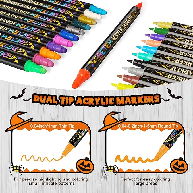 Betem Acrylic Paint Markers Pens, Dual Tip 72 Colors Premium Paint Pens Acrylic Markers for Wood, Fabric, Canvas, Stone, Rock Painting, Glass, Ceramic Surfaces, DIY Crafts Making Art Supplies with Bag