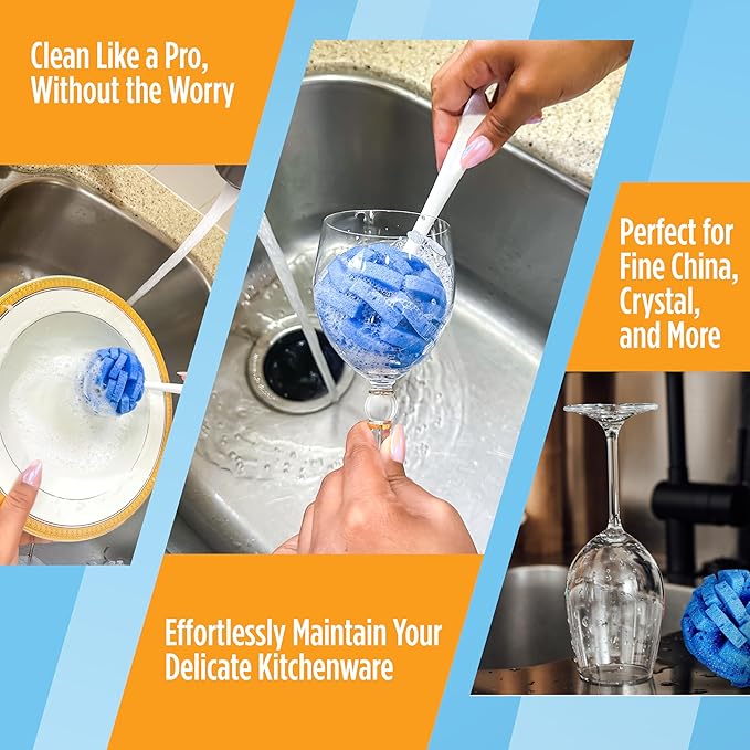 Compac Home Dish Wand China Durable Foam Sponge Petals Brush and Clean Dishes, Pots, Bottles, & Glassware, 2 Count