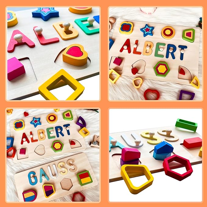 Name Puzzle for Kids Personalized, 1 Year Old Boy Gifts, Personalized Puzzles for Toddlers 1-3, Custom Name Puzzle, Montessori Toys for 1-3 Years Old(Shape)