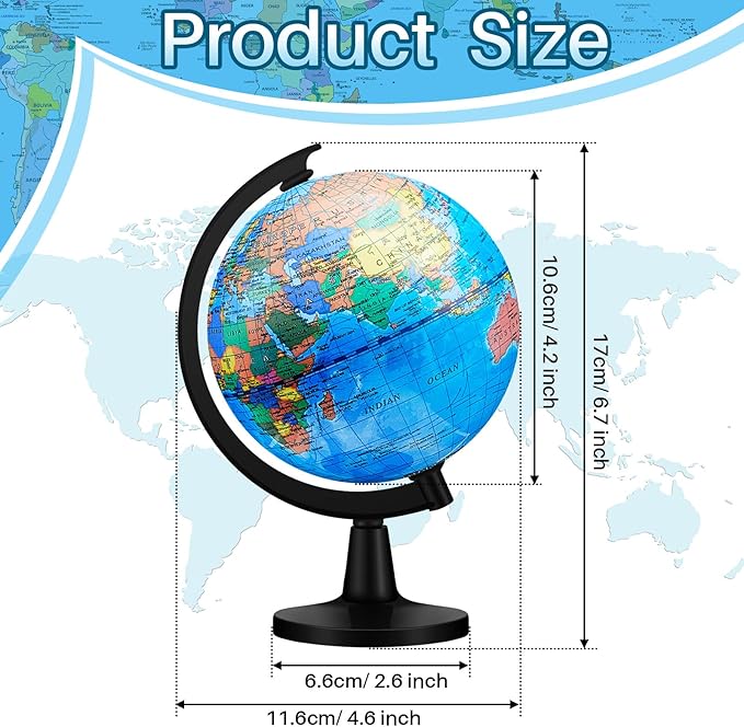 Henoyso 6 Pcs World Globe for Kids 4.6'' Educational Mini Desk Decorative Earth Globes with Black Stand Learning Rotating World Map for Adults Classroom Geography Table Decor