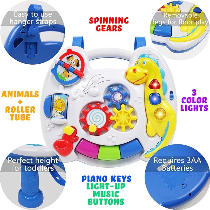 2-in-1 Toddler Activity Table & Crib Toy | Removable Legs & Attachable Straps for Versatile Baby Play
