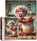 Granny Baking Jigsaw Puzzles for Adults Colorful Kitchen Chaos 1000 Pieces Puzzles for Challenging Family Activity Games Chocolate Splash Art Jigsaw Puzzle DIY Craft Puzzles Home Decor 20x27 Inches