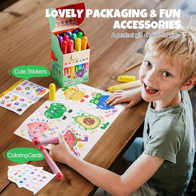 Jar Melo Scented Washable Markers for Kids Ages 4-8, Coloring Markers for Toddlers 2-4, Safe and Non-toxic Water-Based Paint Drawing Kit with Storage Case, School Art Supplies, 12 Colors