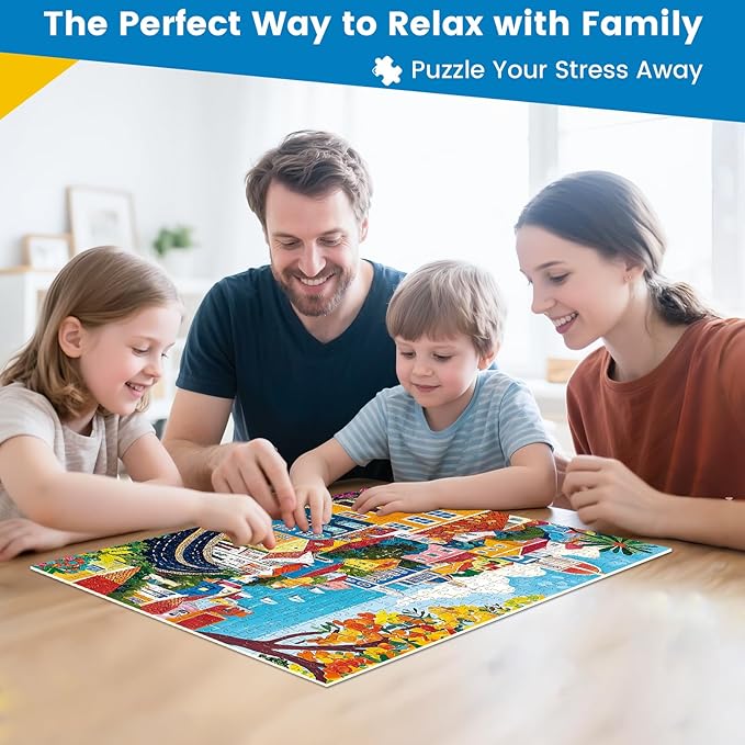 500 Pieces Puzzle for Adults,Fall Colorful Town Building Jigsaw Puzzle for Kids Adults Seniors,Landscape Lover Puzzle for Kids Ages 8-10 10-12,Challenging Family Game Great Gifts for Family,20.5*15 In
