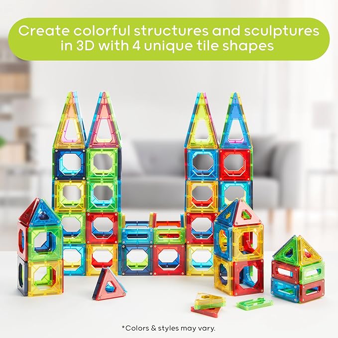 Discovery 100-Piece 3D Magnetic Tile Set [Amazon Exclusive] Construction Building Block Creativity Kit, Educational Learning STEM Toy, Safe Non-Toxic Engineering Development Preschool Activity