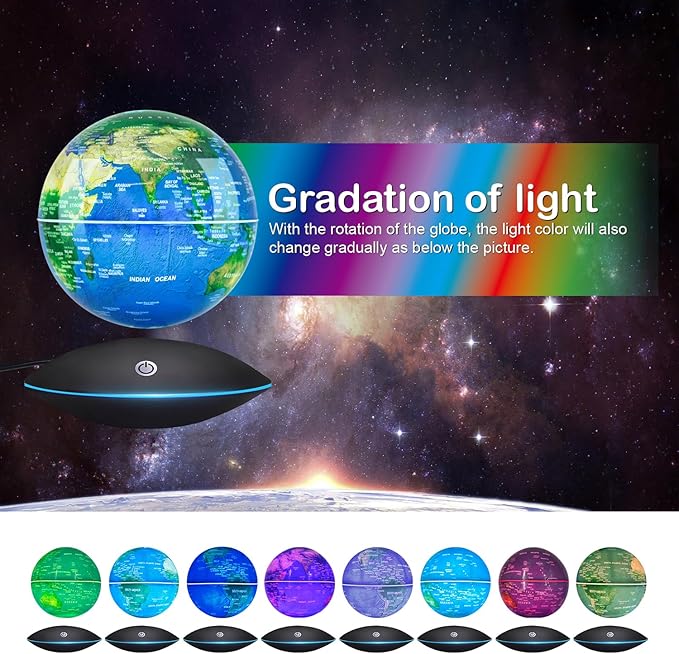 Flagest Magnetic Levitation Floating Globe Rotating Globe - Touch Control and Gradient Night Light Color Globes- Birthday Anniversary Gift(6 Inches)