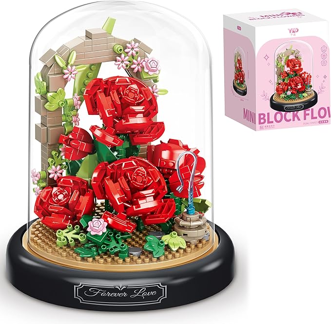 Artificial Flower Bouquet Building Set for Adult,Mini Plant Bonsai Tree Friend Set for Girl,Botanical Collection Gift for Kids,Office Home Decor Building Block,Birthday Gift for Women(Roses)
