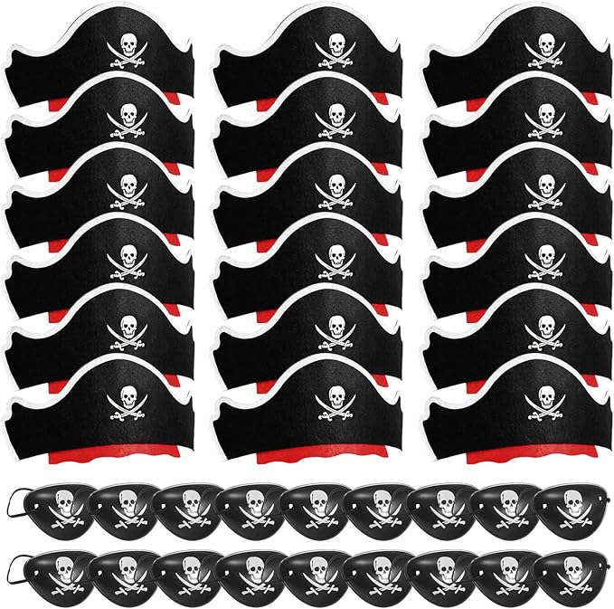 Legigo 36 Pcs Pirate Hat with Eye Mask - Classic Costume Cap Accessories for Pirate Party Cosplay Caribbean Dress, Black