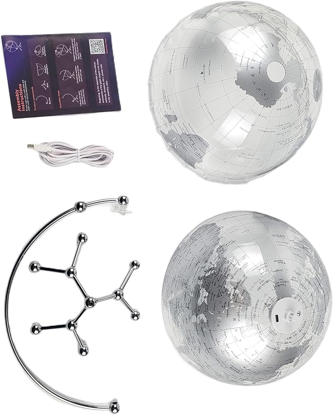 Generic Silver Earth Globe Desk Lamp, Touch Switch, Globe Diam. 25 cm, Warm White Light
