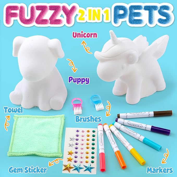 AGENTLAN Washable Pet Care Toy Set, Coloring Animal Craft, Paint Arts & Crafts Kits with Dog and Unicorn, Creative Coloring Activity Toys, Reusable Gifts for Girls and Boys Ages 3 4 5 6 7 8 9