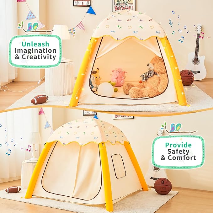 HalloDeer Kids Play Tent, Inflatable Toddler Tent Dome for Boys & Girls, Indoor Kids Tents, Portable Foldable Playhouse for Outdoor, 51x51x43 in, Yellow