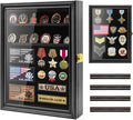 PiaoHao Medals Display Case Wall Frame for Collector, Military Challenge Coins Holder, Pins, Lockable Shadow Box with Removable Shelves, Black