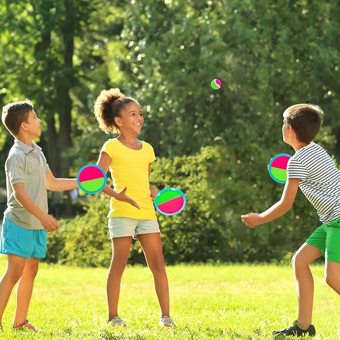 Beach Toys - Outdoor Games, Sand Toys, Toss and Ball Set with 6 Paddles and 3 Balls, Perfect Yard Games Outdoor Toys Games for Kids Ages 4-8 Easter Gifts for Kids/Adults/Family