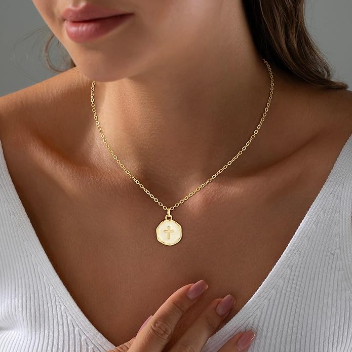 Cross Necklace for Women Trendy - Dainty 18K Real Gold Plated Minimalist Cross Necklace Non Tarnish Waterproof Trendy Cute Simple Small Necklaces Easter Christian Religious Faith Jewelry Gifts